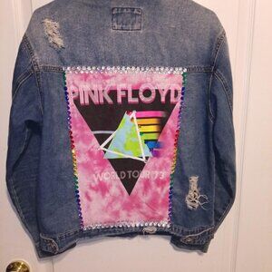 Upcycled Denim Pink Floyd Rhinestone Jacket